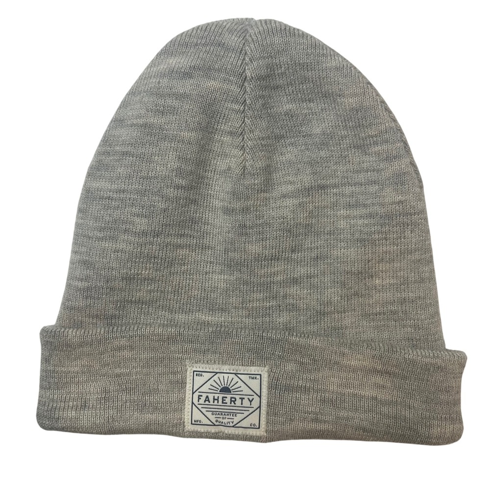 Faherty Brand 100% Merino Wool Cuffed Beanie‎ Hat Grey MAH2304-LGH Mens Womens